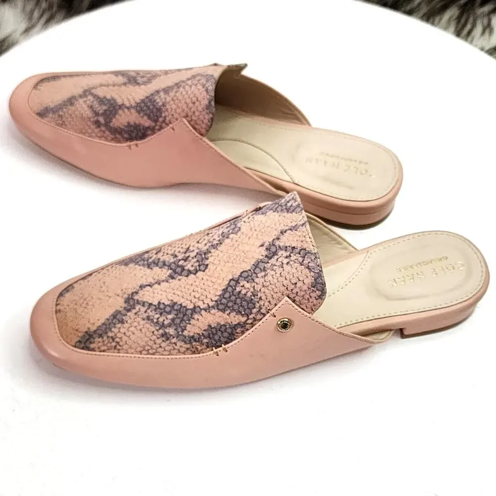 Cole Haan Ryan Mule In Mahogany Rose Leather Python Mules Flats Slide Sandals